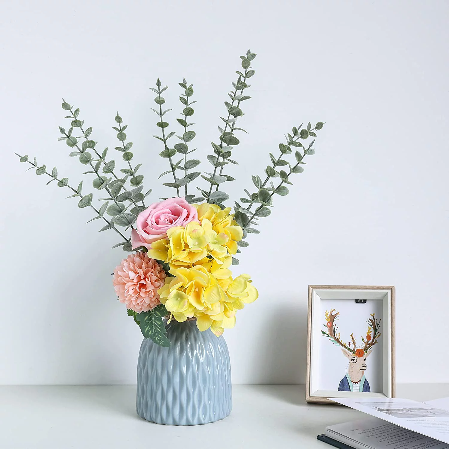 Sinhoon 36pcs Real Touch Leaf Artificial Eucalyptus Stem Faux Eucalyptuses Wedding Flower Bouquet Centerpiece Home Decor