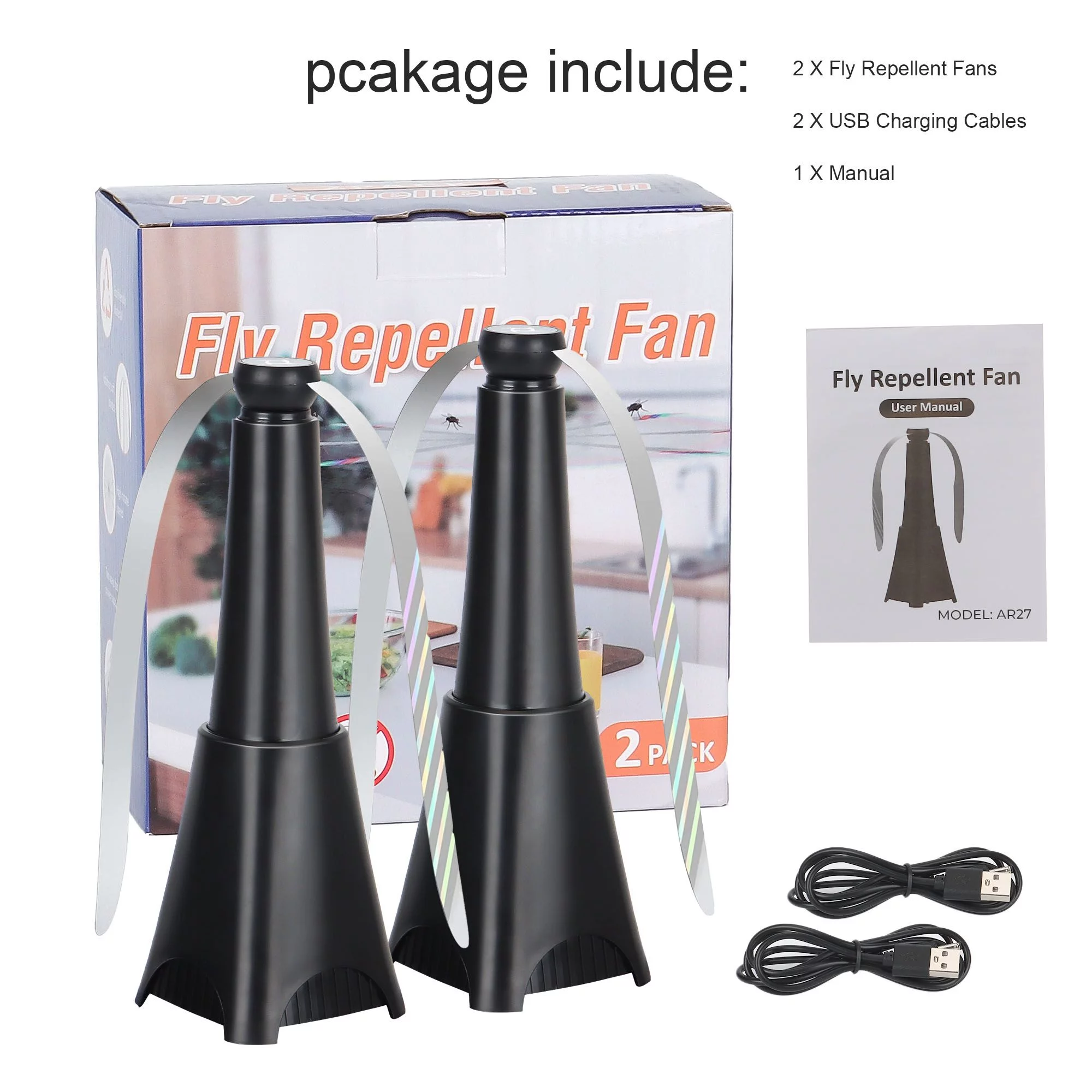 Spencer 2Pcs Table Repellent Fan Outdoor Indoor Keep Flies and Bugs Away, Fly Fans for Tables Rechargeable Fly Repellent for BBQ Picnic Patio Home Kitchen