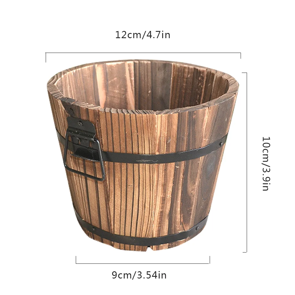 Rinhoo Wooden Barrel Flower Pot Flat Edge Garden Decor Succulent Plants Flower Barrels Decorations, Small