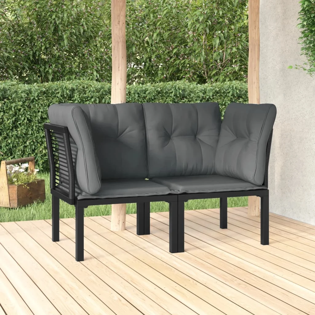 Aibecy Patio Corner Chairs with Cushions 2 pcs Black and Gray Poly Rattan