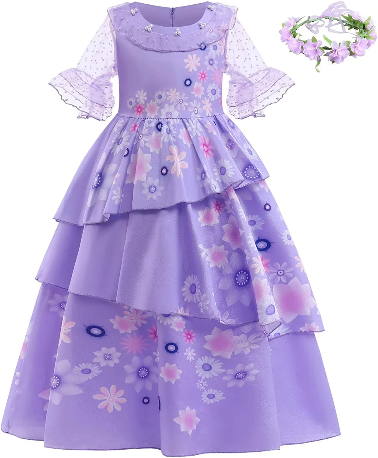 Jurebecia Girls Encanto Isabella Costume Dress Magic Family Princess Dress with Accessories Purple