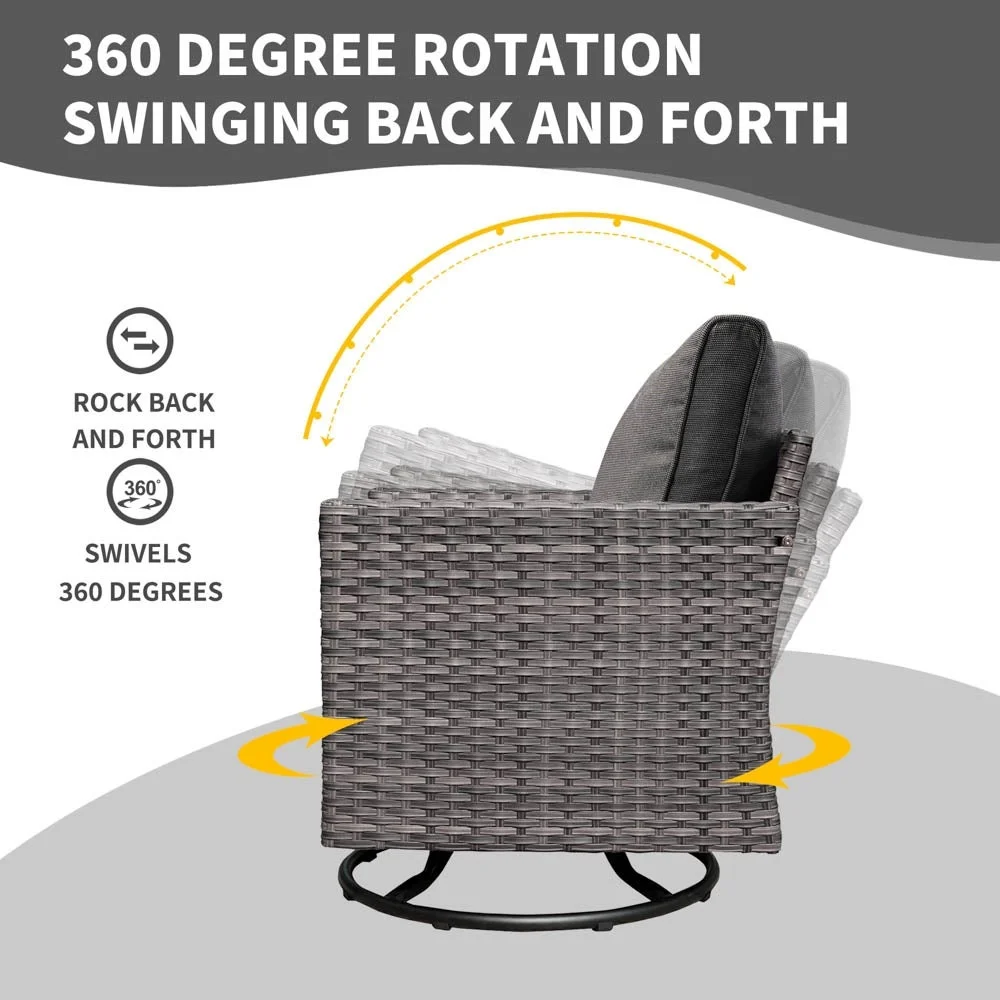 OVIOS  8-piece Patio Conversation Wicker Furniture Set Swivel Chair Set Black