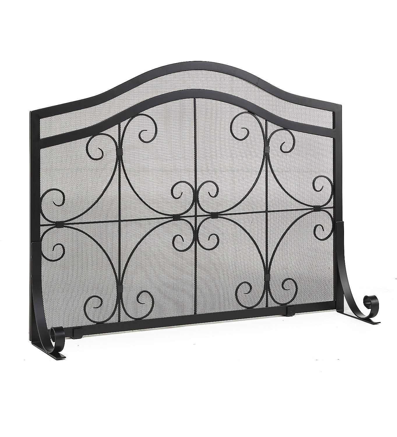 Evergreen 44 x 33 Inches Large Crest Flat Guard Fireplace Screen - Black