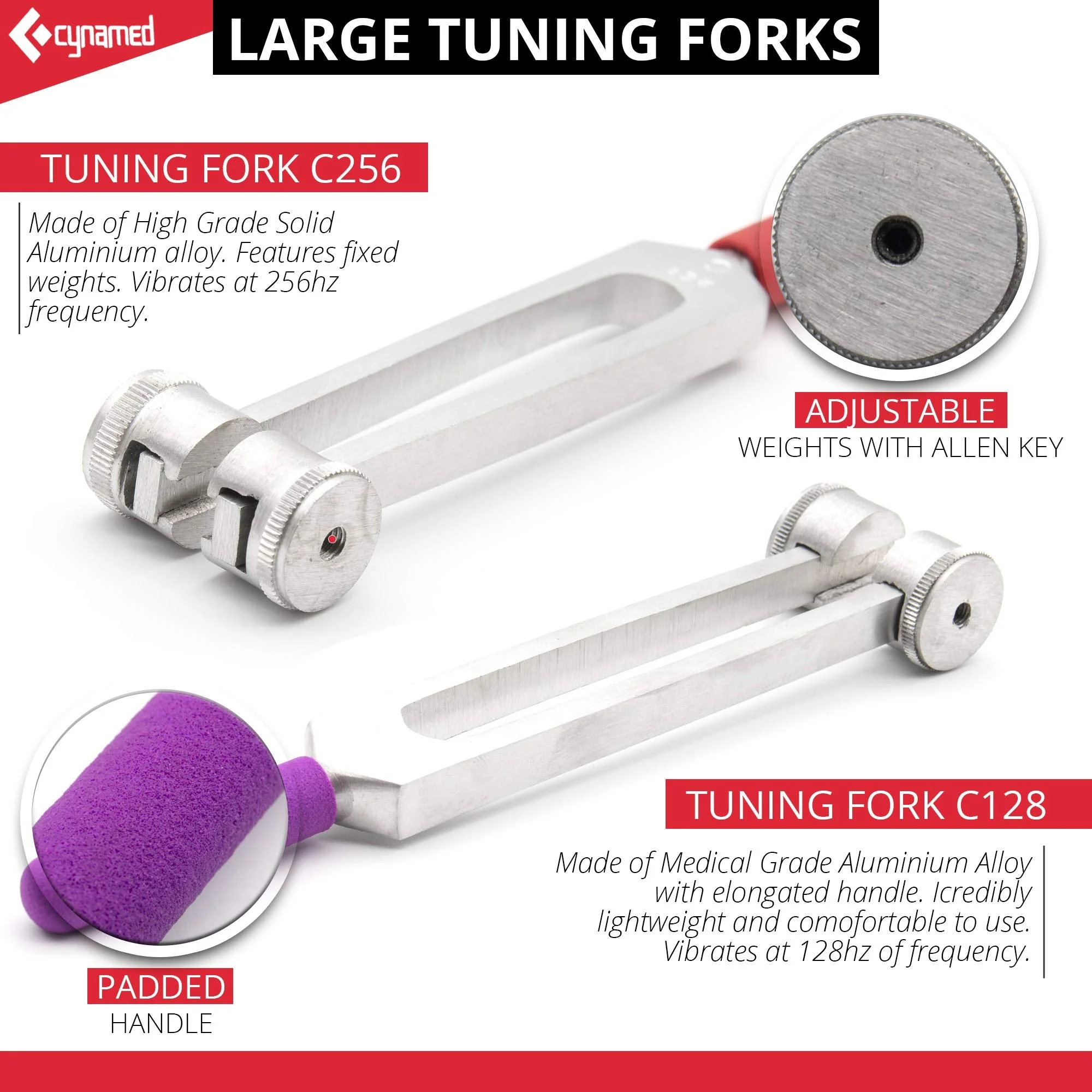 Color-Coded Tuning Fork, Crystal Tuning Fork for Healing, Medical-Grade Tuning Fork with Silicone Hammer Healing Sound Musical Vibration Therapy Medical Tools Neurological Sensory