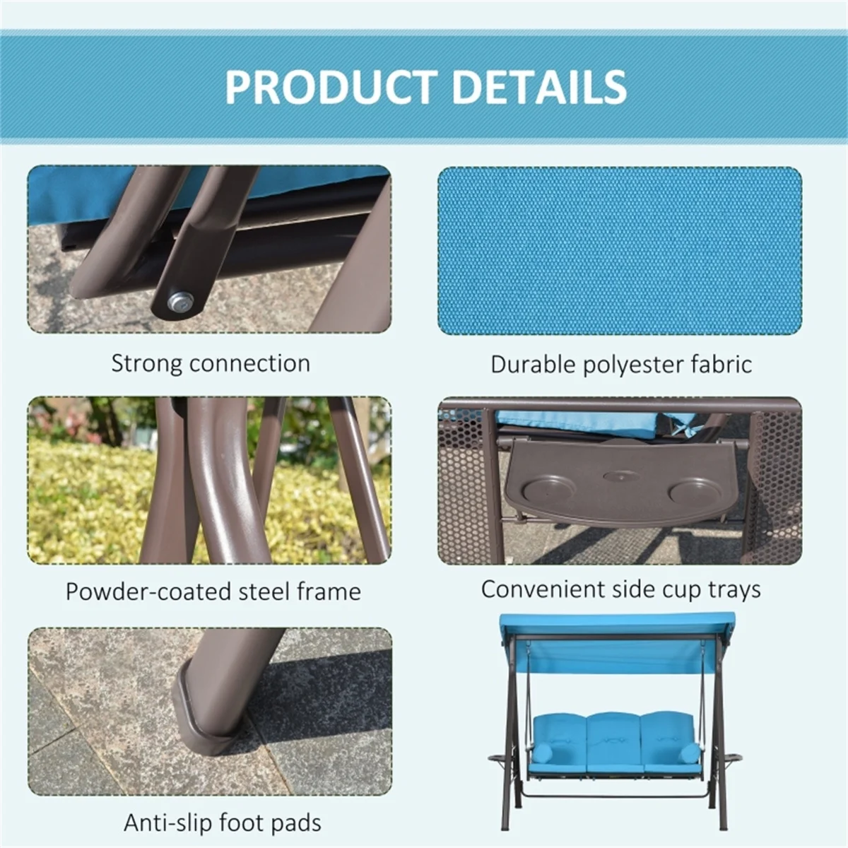 Outdoor 3-Seat Porch Swing with Canopy and Cushions - Perfect Addition to Your Patio or Garden