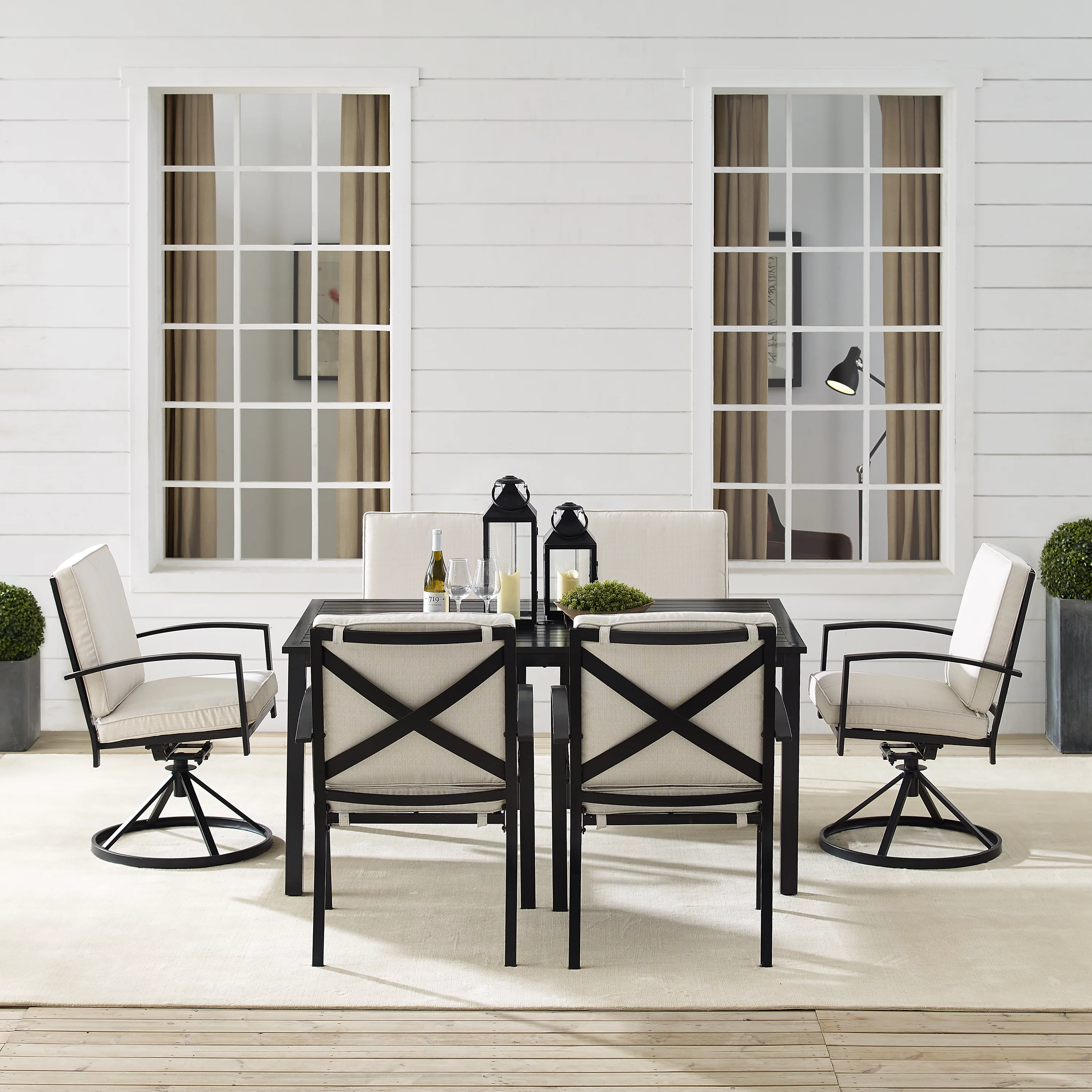 Crosley Furniture Kaplan 7-Piece Fabric & Metal Outdoor Dining Set in Oatmeal