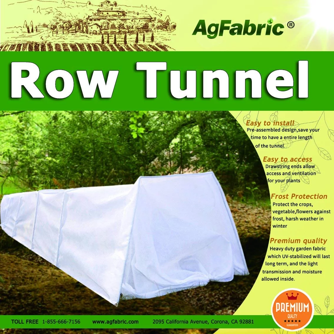 Agfabric Heavy Duty Row Tunnel with 0.9oz Fleece Row Cover,Plant Cover &Frost Blanket for Season Extension and Seed Germination, Medium