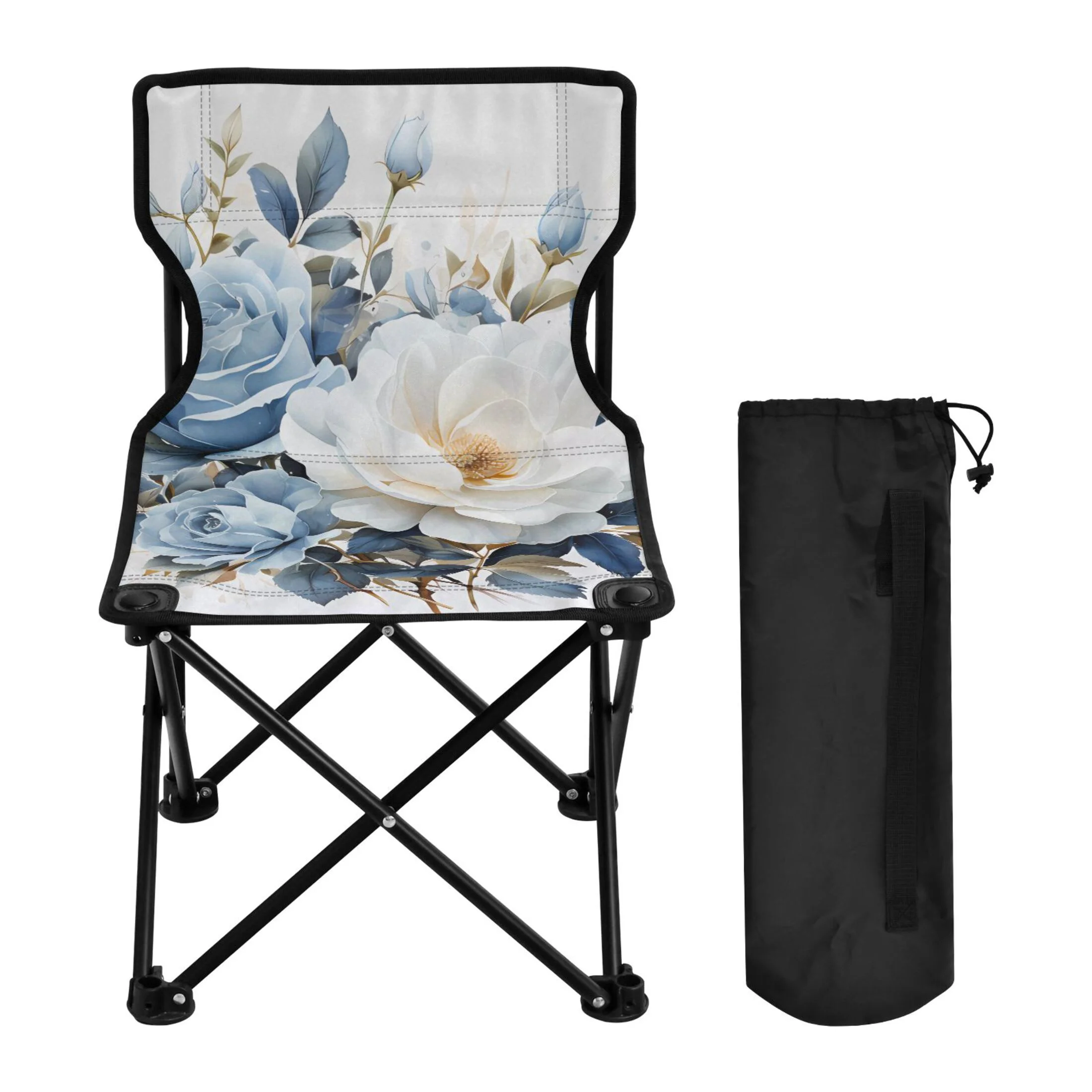 Flowers with Blue Portable Camping Chair Small for Kids Outdoor Folding Beach Chair Fishing Chair Lawn Chair with Carry Bag