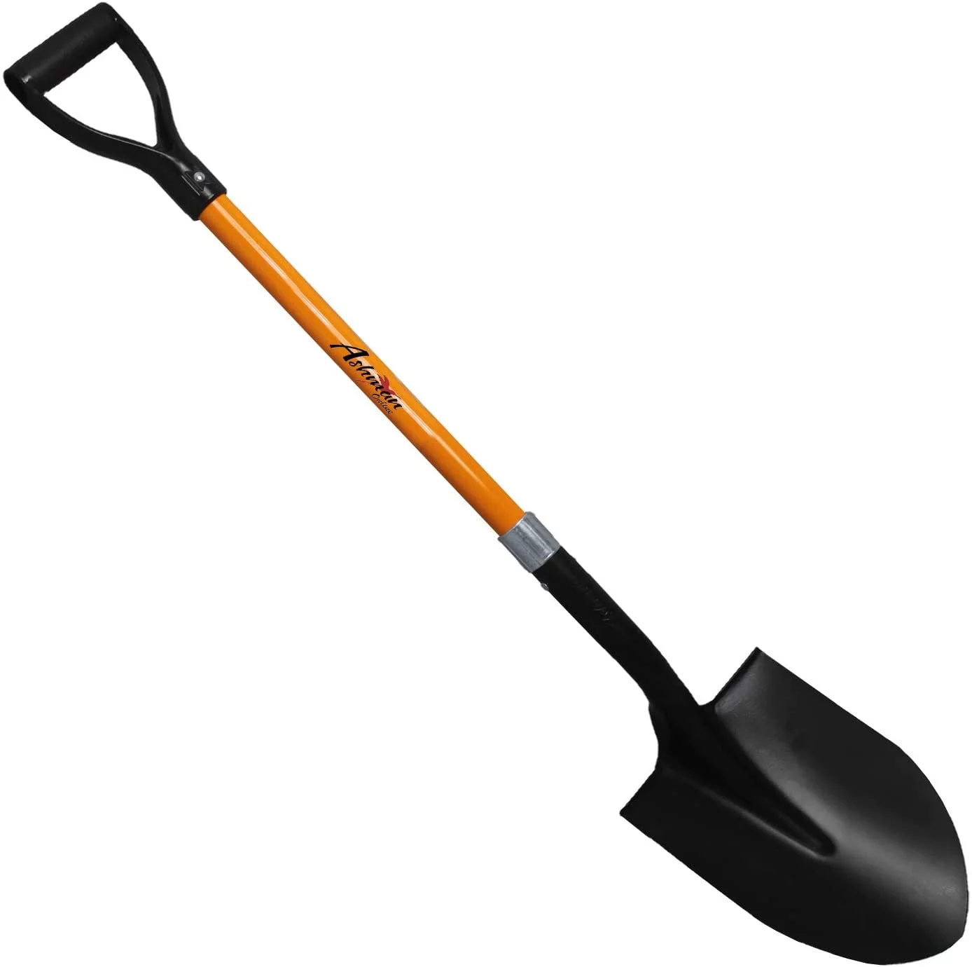 Ashman Heavy Duty Round Point Digging Shovel - 41 inches Long – Orange Metal Shovel (2 Pack)