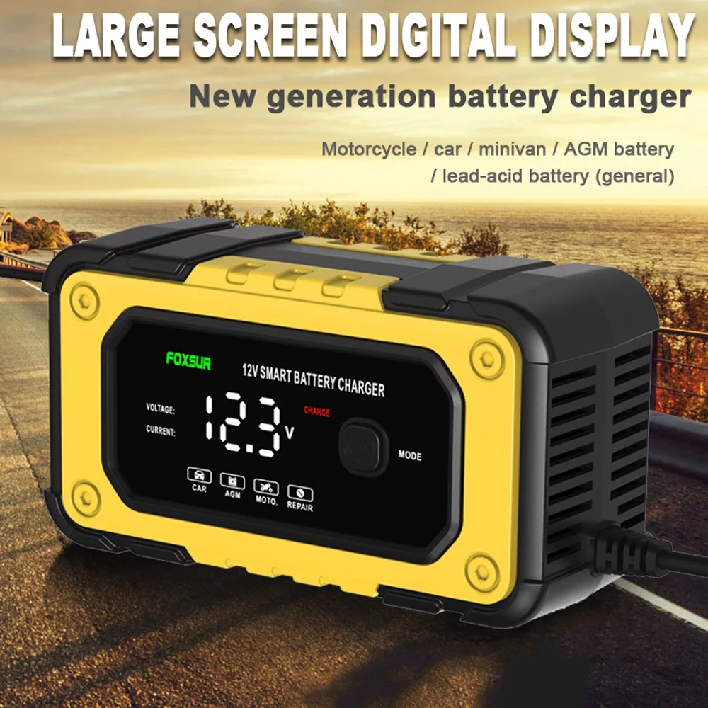 /6A Automatic Battery Pulse Repairing Device Leadacid Battery Maintainer with Screen for Car Truck SUV Motorcycle Boat