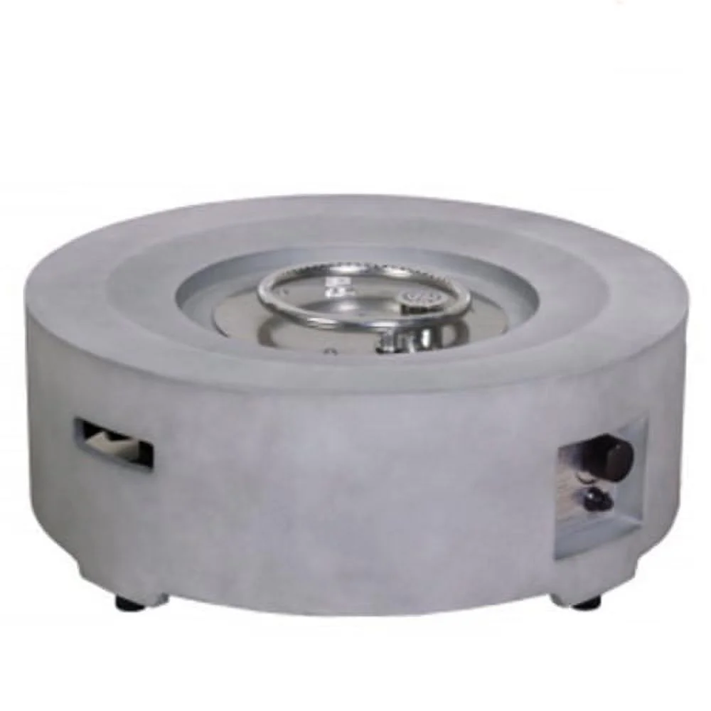 Buumin Diameter 30 Inch x 11 Inch Round Faux Concrete Texture Propane Gray Fire Pit With PVC Weather Cover
