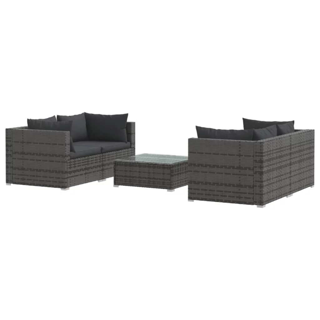 Dcenta 5 Piece Patio Set with Cushions Poly Rattan Gray