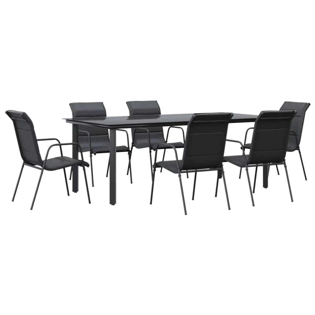 Aibecy 7 Piece Patio Dining Set Black Steel and Textilene