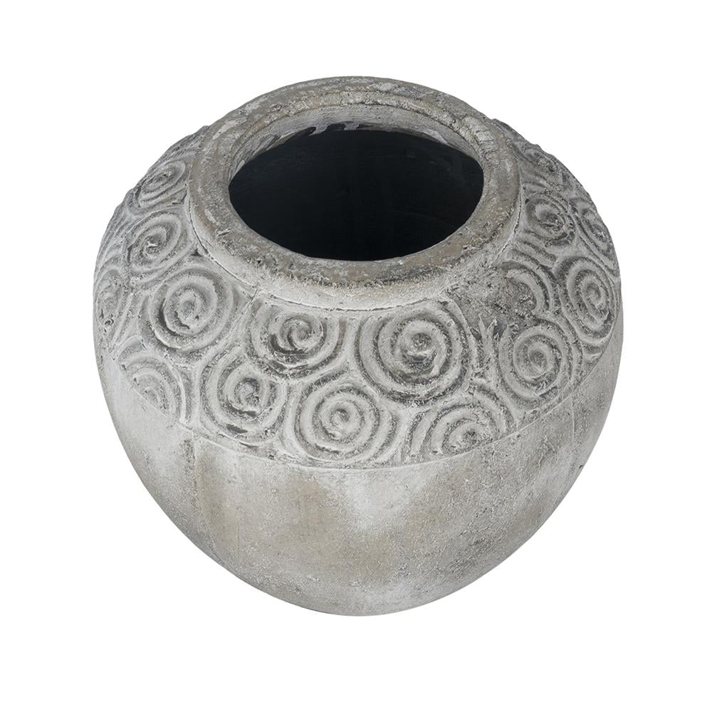 A&B Home Gray Round Terracotta Planter with Textured Swirl Pattern 8.3