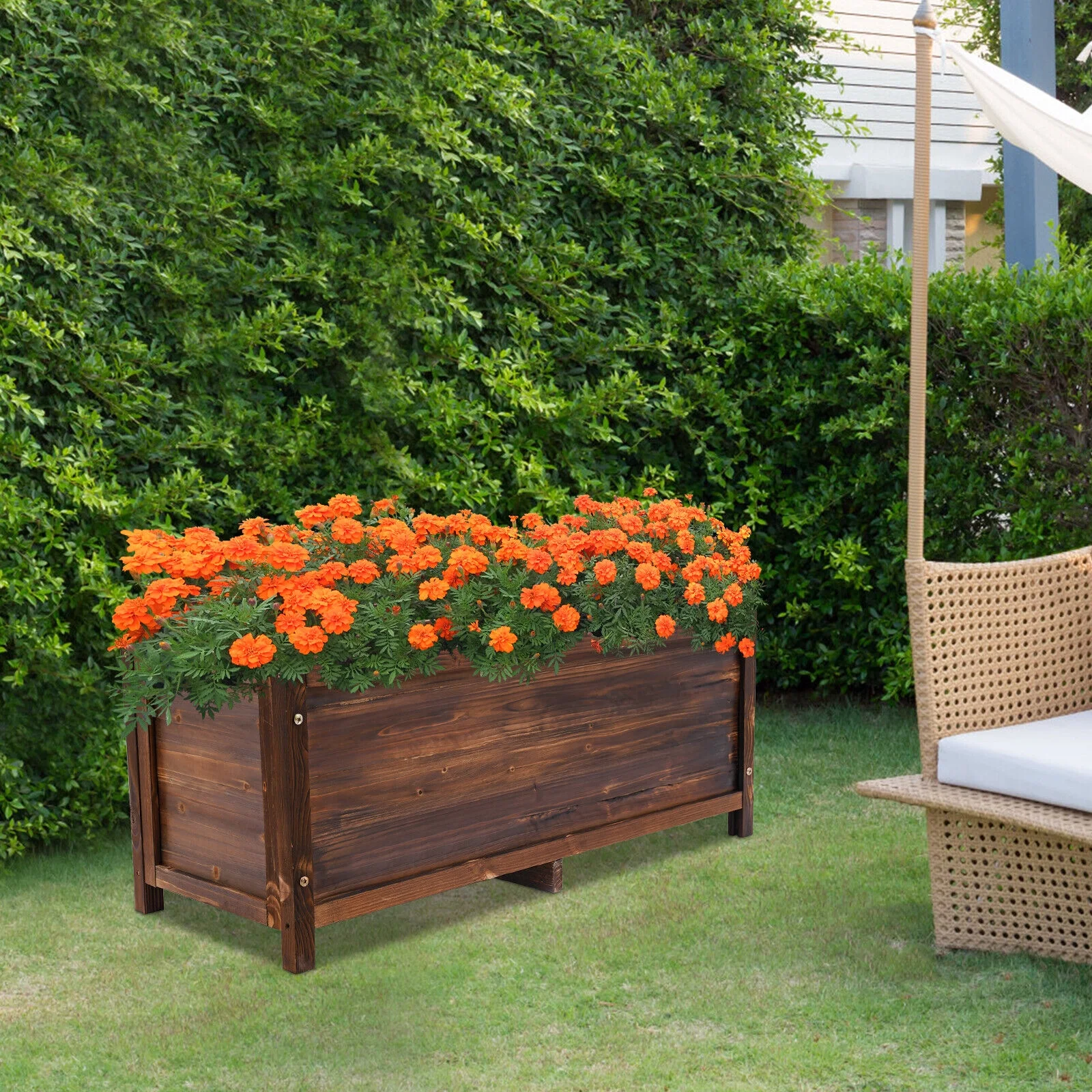 100*40*40cm Rectangle Wood Greenery Flower Box Indoor & Outdoor Wood Planter Box