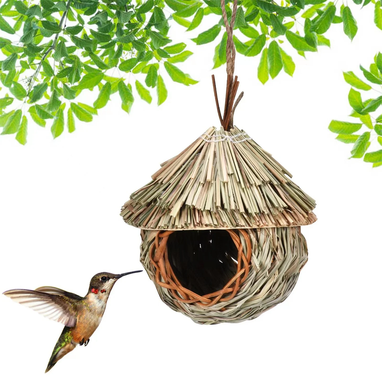 Layout Of Handmade Bird Feeder For Hanging Straw Nest In Creative Bird House