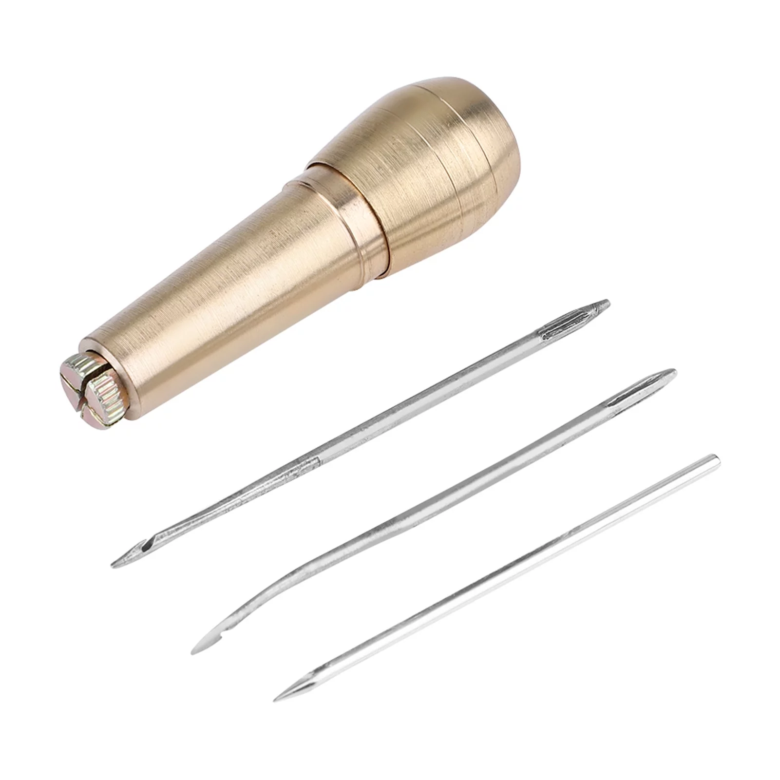 Dekaim 3 Needles Sewing Awl Copper Handle Sewing Awl Leather Shoe Repair Tool Kit Hand Stitcher Tailor's Awls for Leather Canvas Bag Heavy Fabric