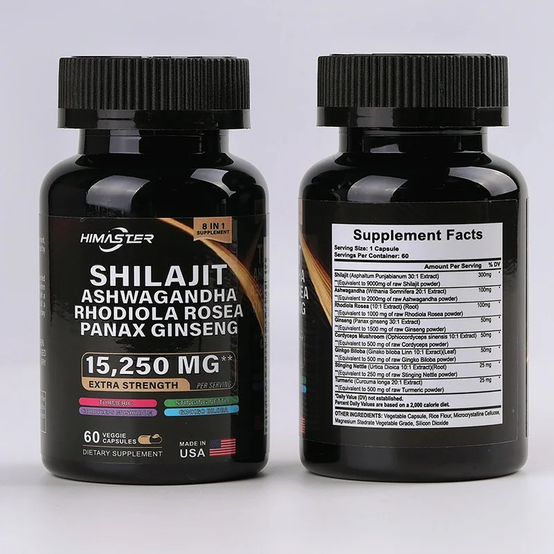 Shilajit Pure Himalayan 9000MG, Energy Booster Ashwagandha 2000MG, Panax Ginseng 1500MG, Turmeric 500MG, Ginkgo Biloba 500MG, Cordyceps Mushroom 500