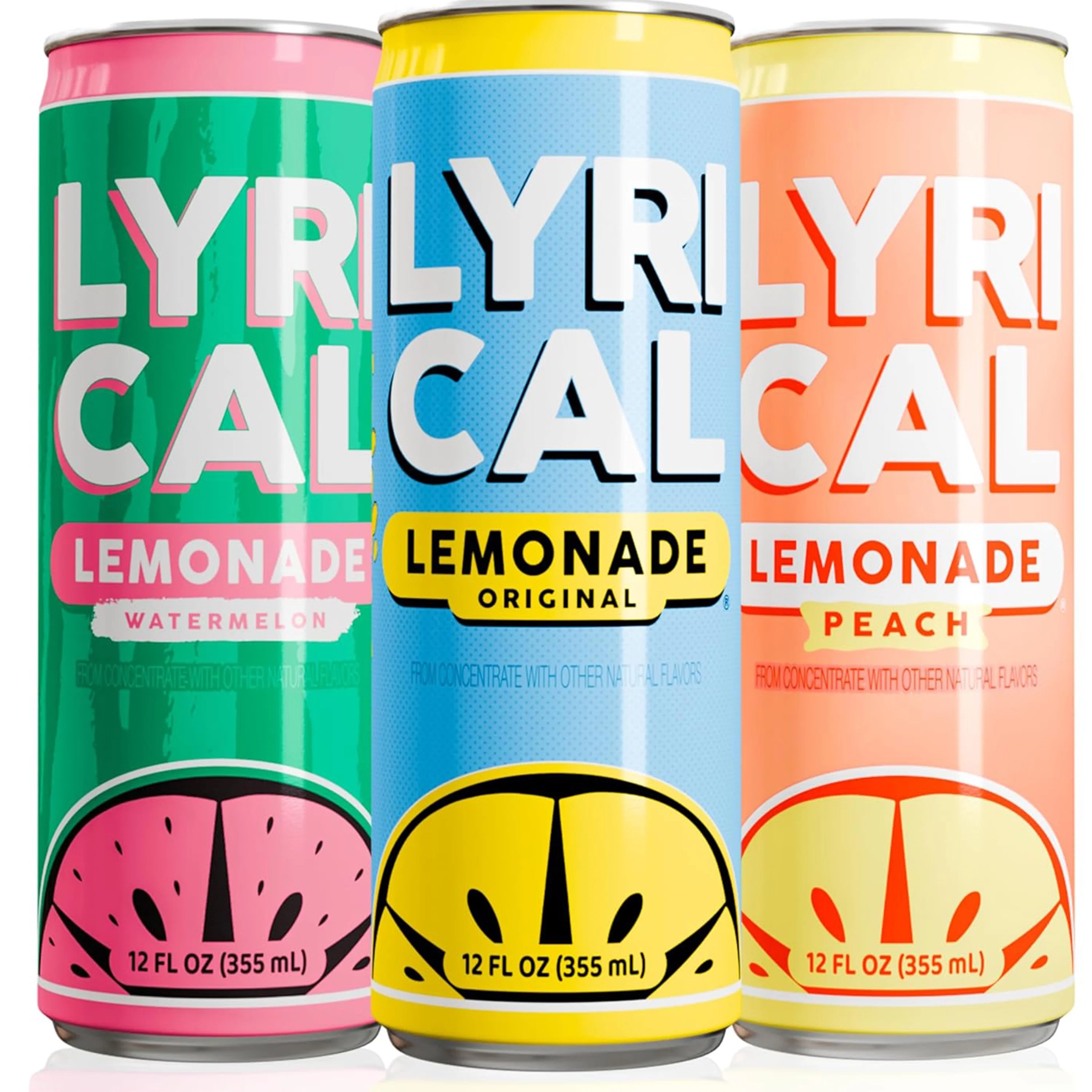 Lyrical Lemonade, 3 Flavor Juice Drink Variety Pack (Original, Watermelon, Peach), 12 fl oz, 12 Pack Cans