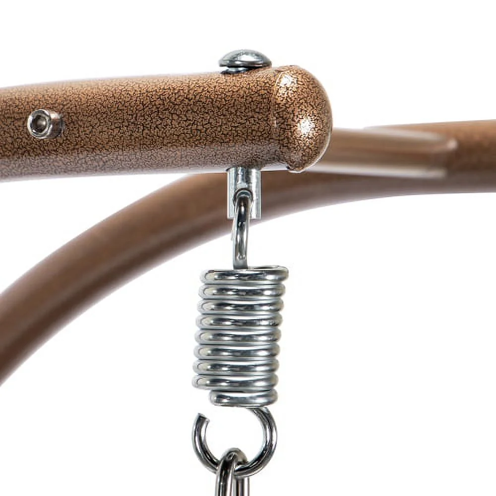 Buumin Brown Wicker Hanging Double-Seat Swing Chair with Stand w/Beige Cushion