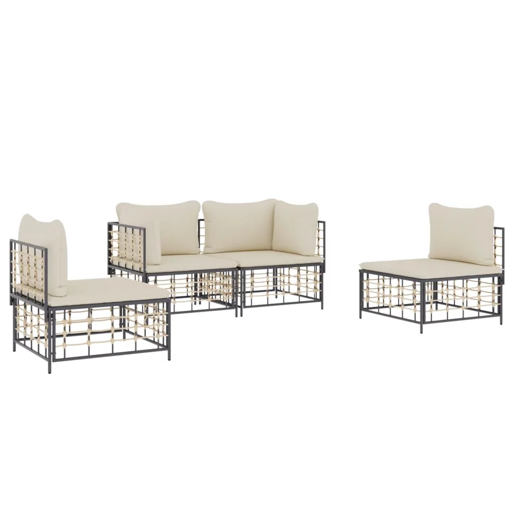 Dcenta 4 Piece Patio Set with Cushions Anthracite Poly Rattan