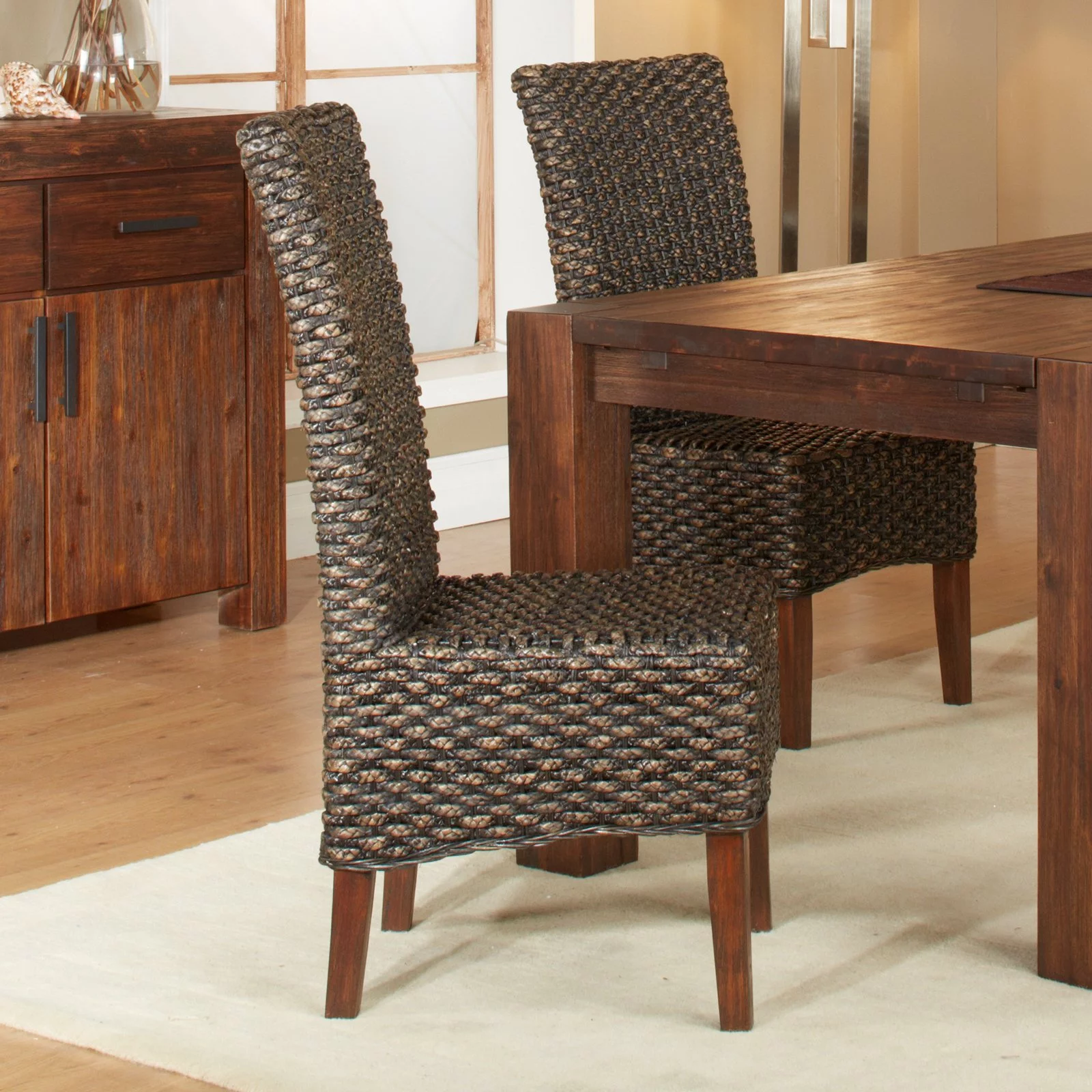 Modus Furniture Meadow WickerParson Dining Chair in Brick Brown (Set of 2)