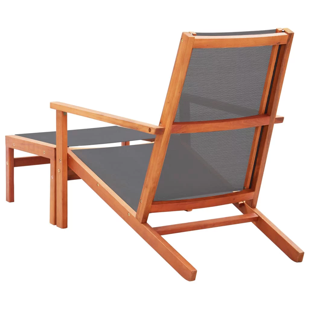 Walmeck Patio Chair with Footrest Gray Solid Wood Eucalyptus and Textilene