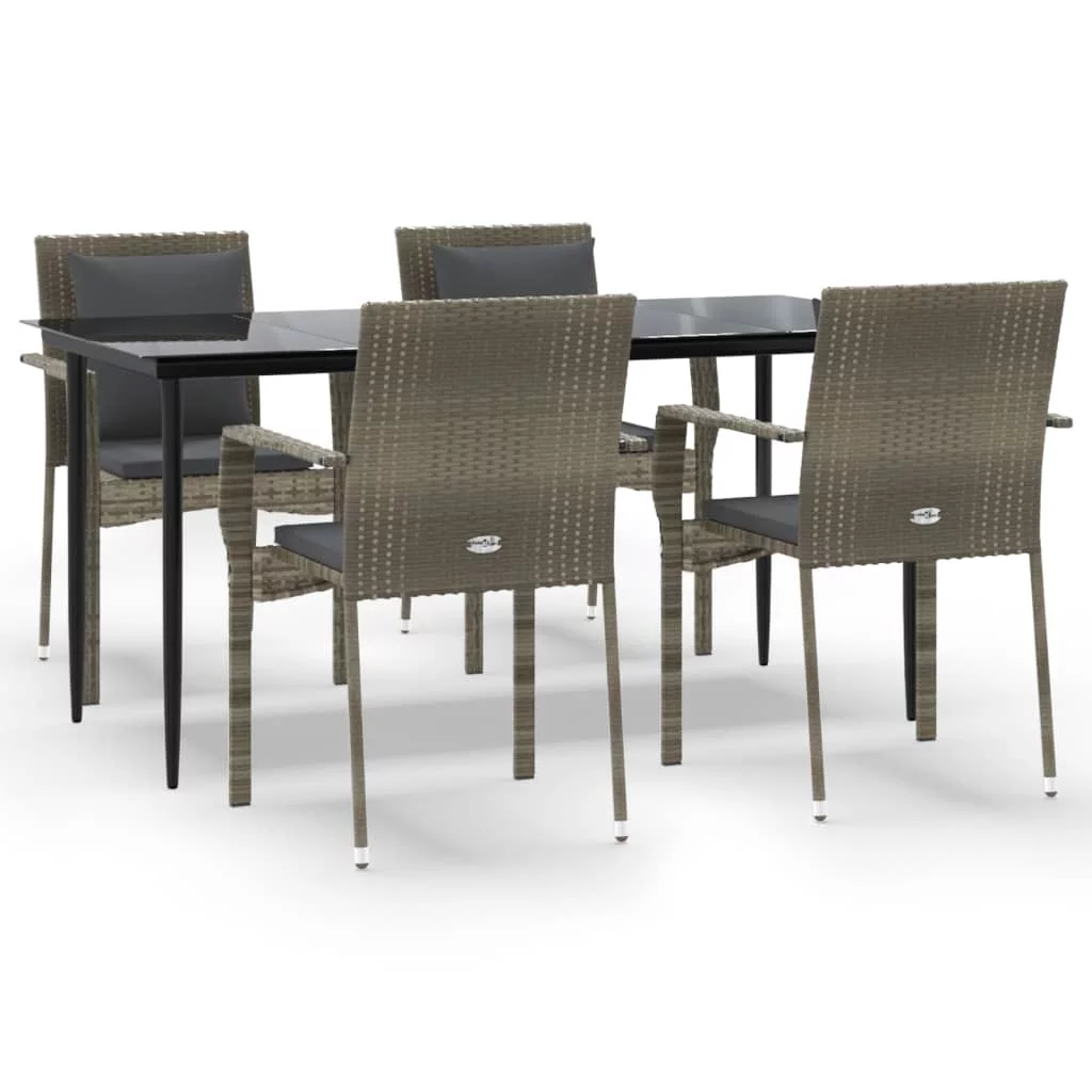 moobody 5 Piece Patio Dining Set with Cushions Black and Gray Poly Rattan