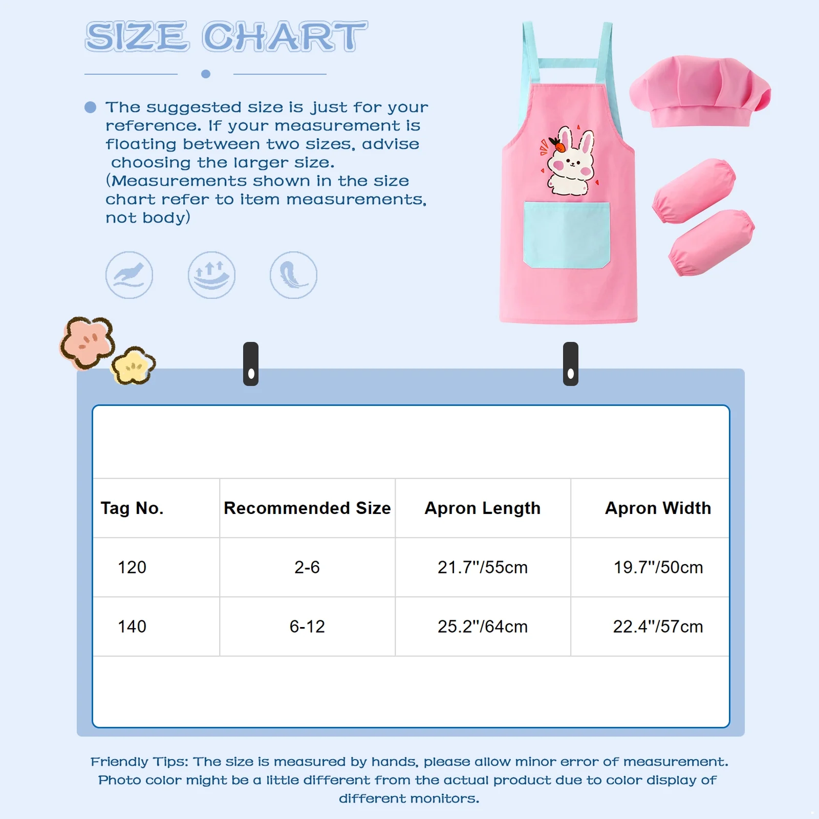 CHICTRY Kids Girls Halloween Artist Costume Painter Dress-Up with Hat Apron Arm Sleeve Cook Cosplay Set Pink 120/L