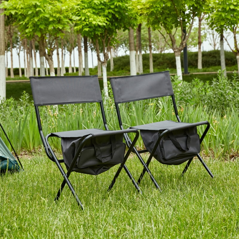 2-piece folding outdoor chair with storage bag, portable chair for indoor, outdoor camping, picnics and fishing, Grey