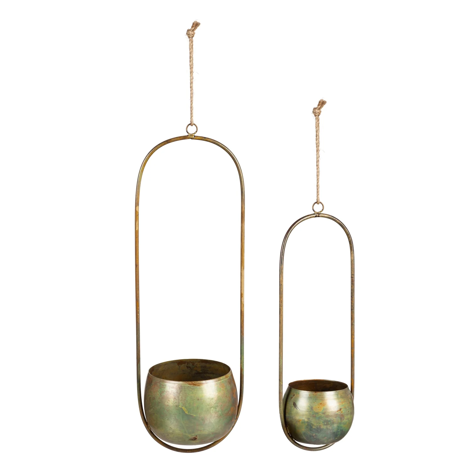 Green Brass Finish Hanging Metal Planter, Set of 2