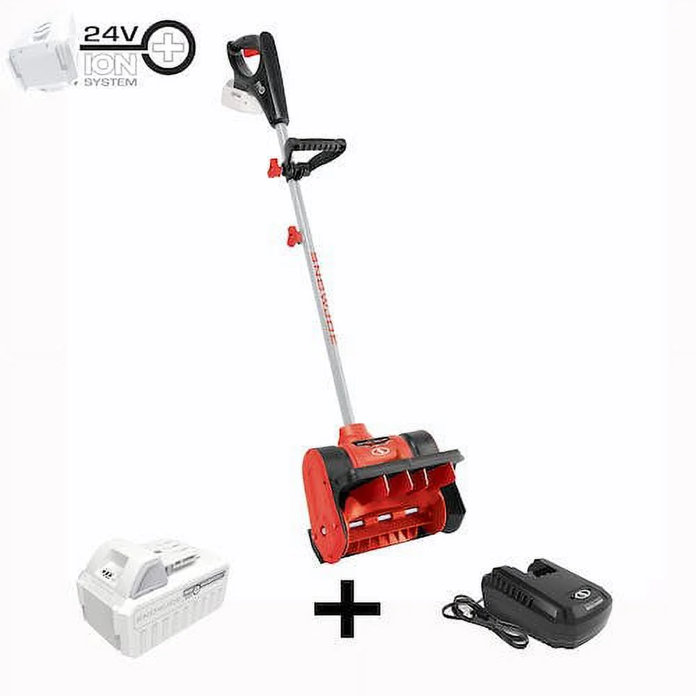 Restored 24V 12-In. Snow Shovel w/Chute Direction, Kit (w/5Ah Battery + Charger) Red (Refurbished)