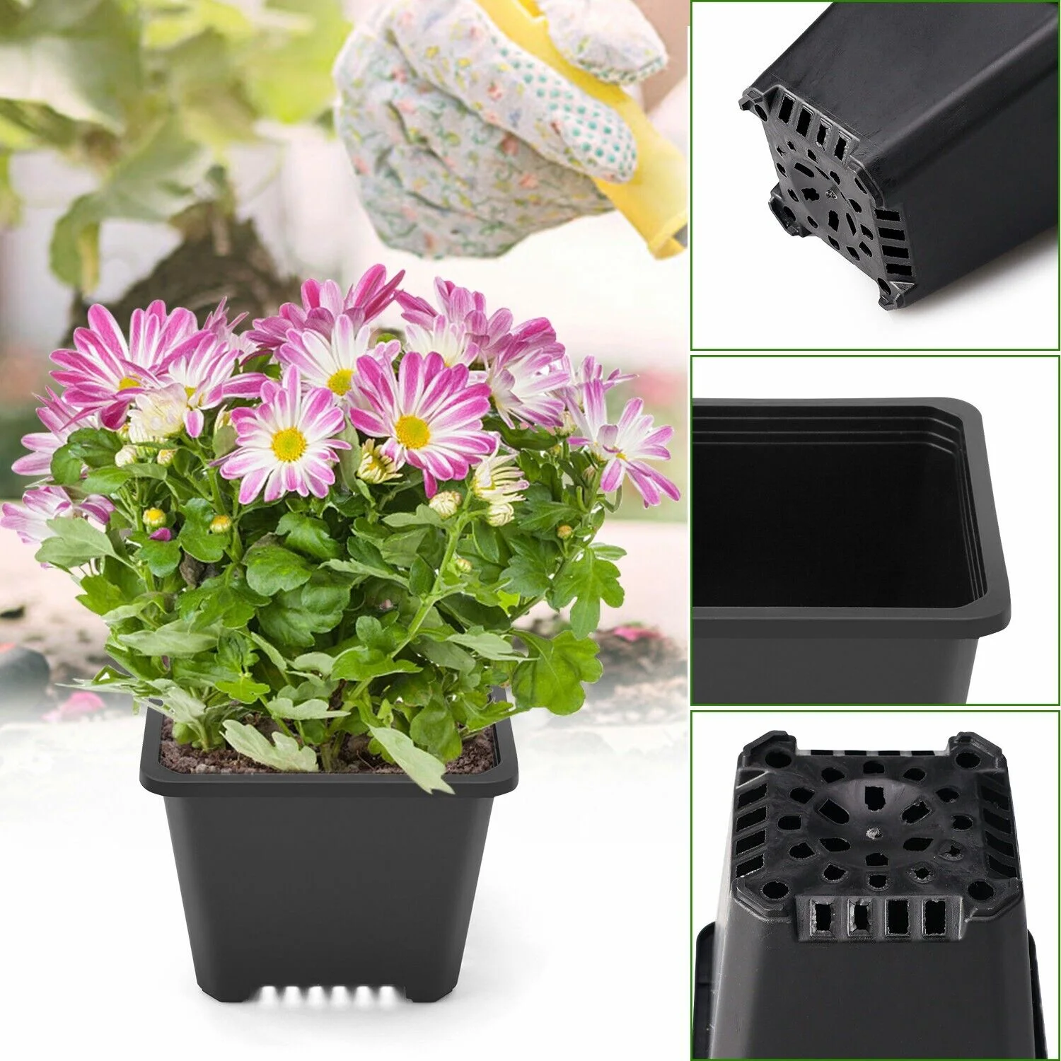 10pcs Black Square Plastic Seedling Pots Seed Pots Flower Pots Transplant Pots