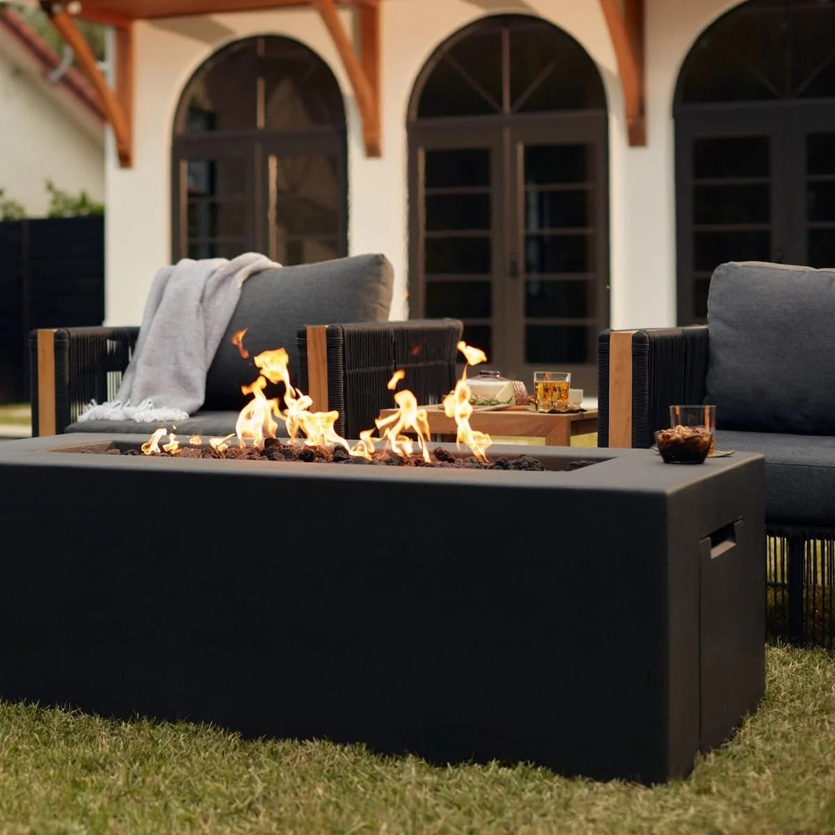 Blaze 60-Inch Rectangular Concrete Propane Fire Pit Table in Phantom