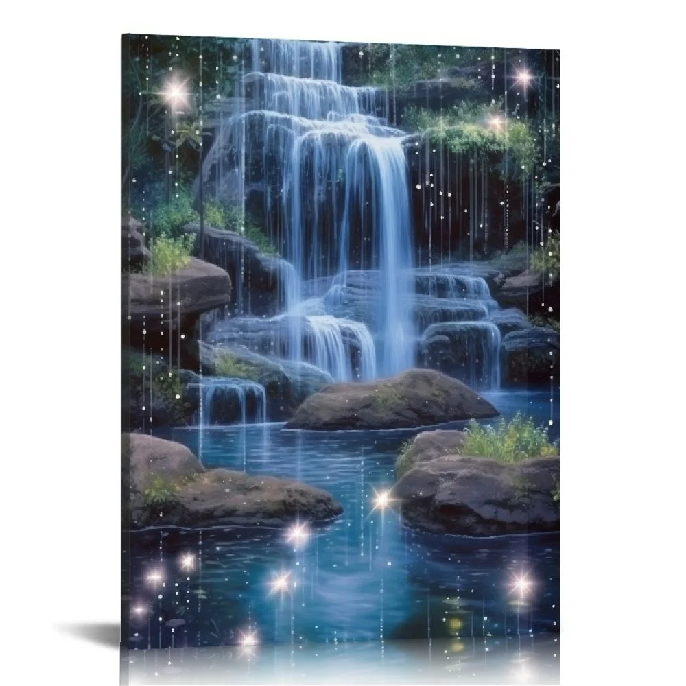 COMIO  - Canvas Prints Wall Art - Magic Night Waterfall Scene (Fantasy, Fairy, Waterfall) | Modern Wall Decor/Home Decoration Stretched Gallery Canvas Wrap Giclee Print. Ready to Hang