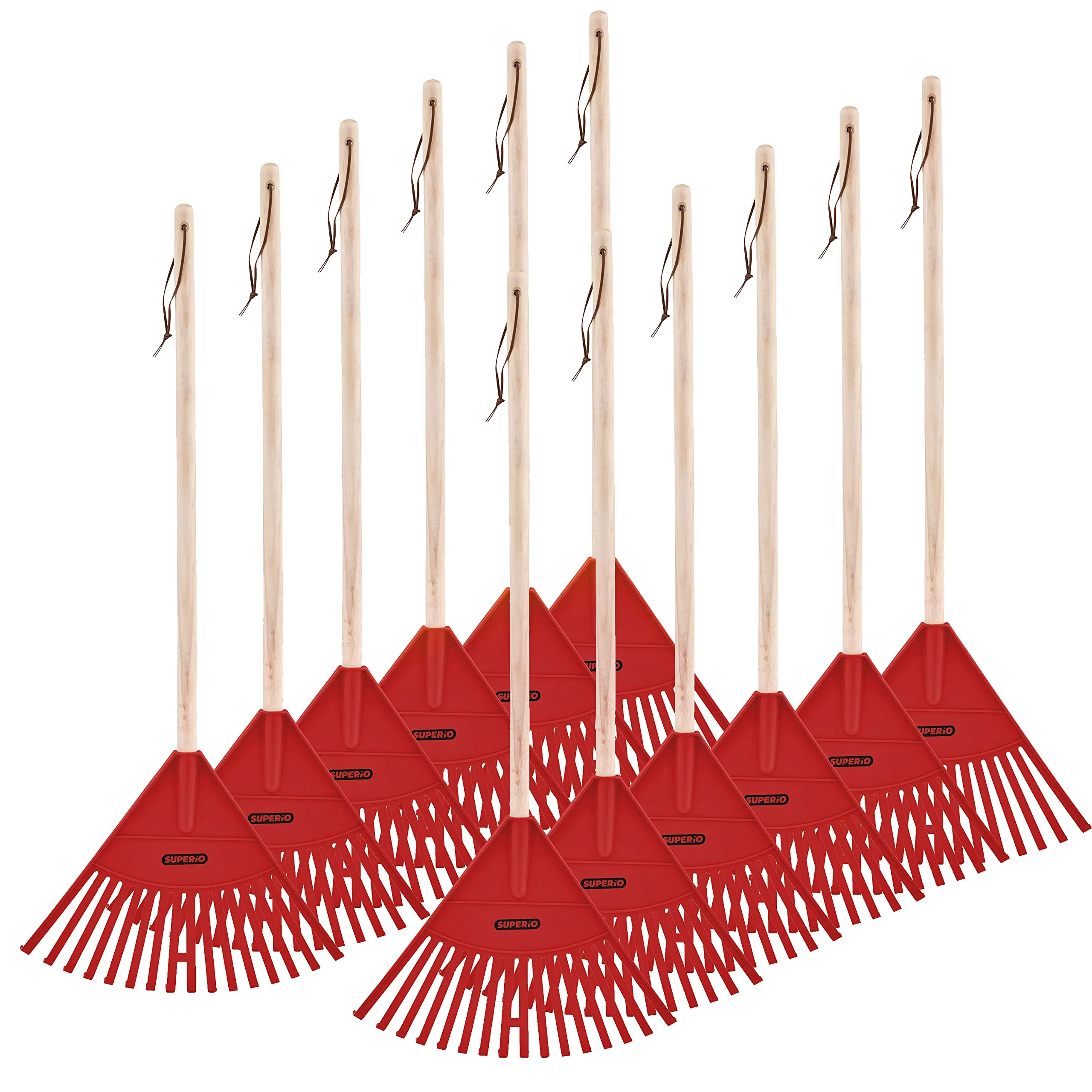 Superio Kids Rake with Hardwood Handle- Durable Plastic Red Head to Sweep Leaves in Lawn and Tidying Up The Garden – 34 “Height (12 Pack)