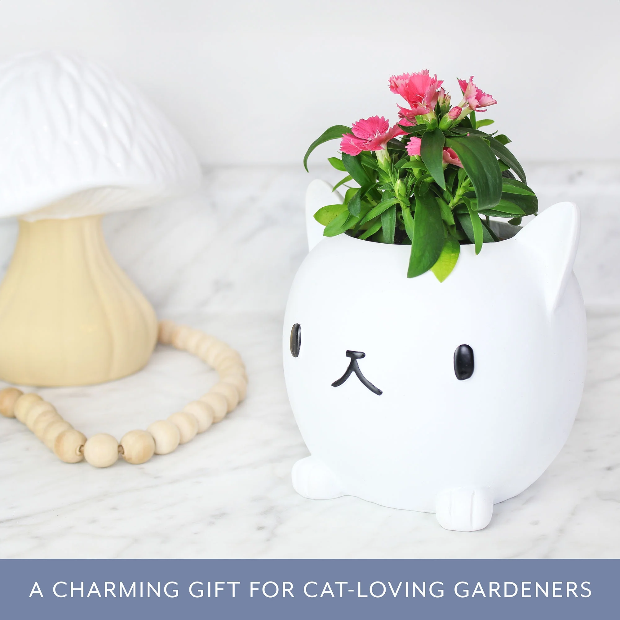 Esterno Cute Cat Mini Planter Pot, White Kitten-Shaped Resin Flower Pot / Pencil Holder