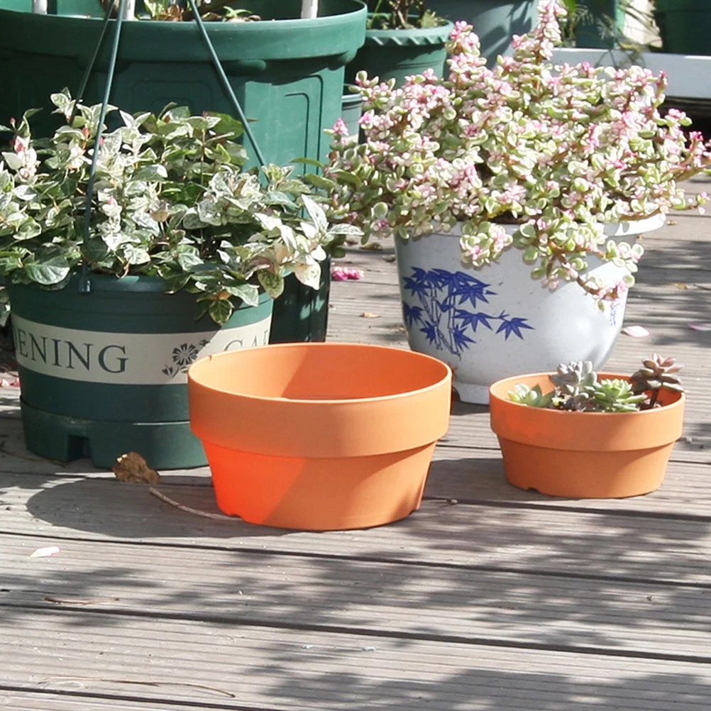 Gongxipen 4Pcs Imitation Clay Succulent Flowerpot Japanese Style Round Planter (Khaki)