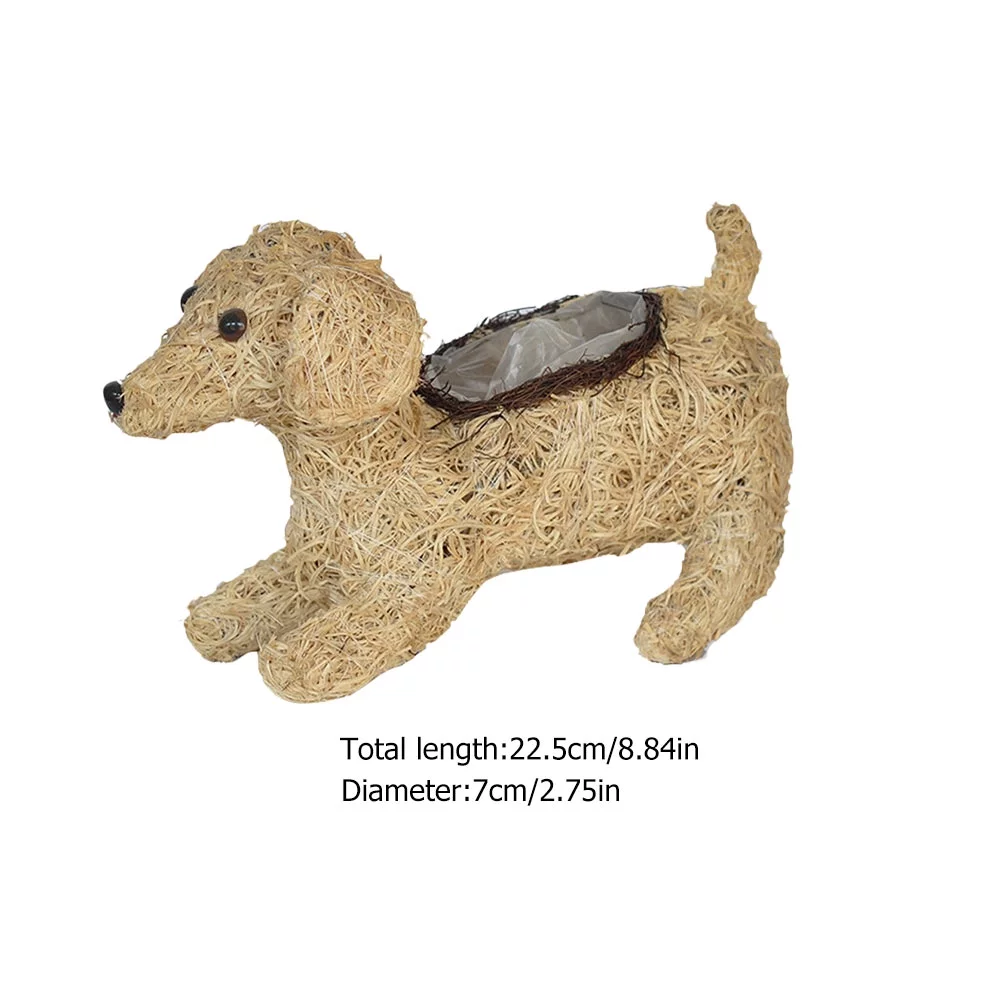 Etereauty Planter Flower Basket Pot Woven Plant Weaving Rattan Straw Succulent Handmade Seagrass Animal Garden Shape Dog Rustic