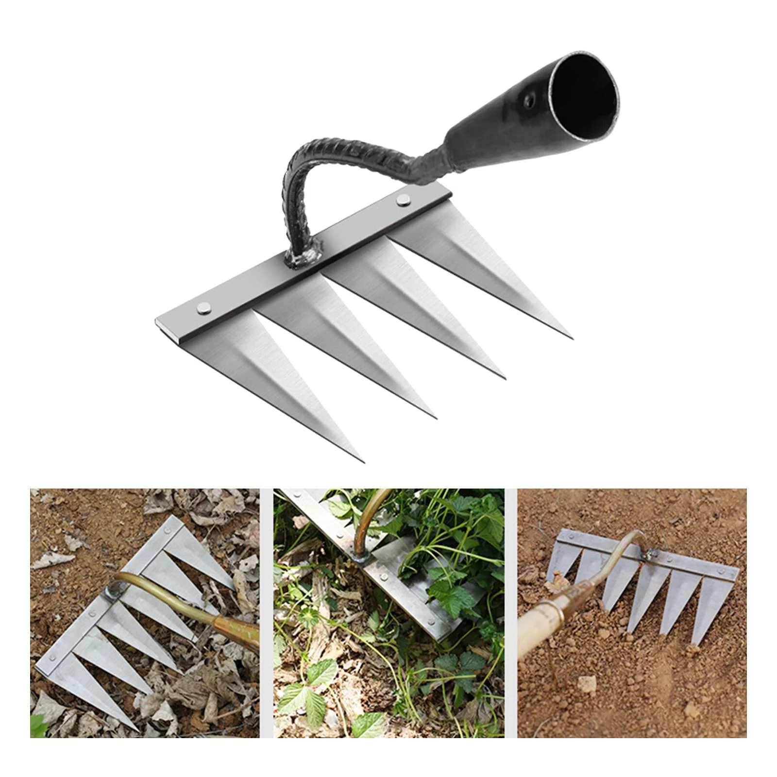Multi sizes Hollow Hoe for Weeding Gardening,Hand Held Hardened Hollow Weeding Hoe,Garden Weeding Tools for Weeding,Loosening,Landscaping , 4 Tooth Steel