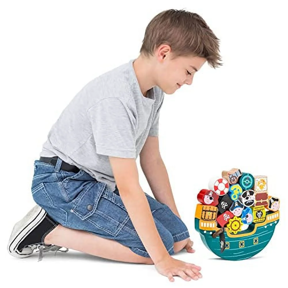 Imagination Generation Wooden Wonders Balancing Playset | Develops Dexterity, Motor Skills, Sharing Skills | Safe Wood & Paint | 17 PC Noah's Ark Playset