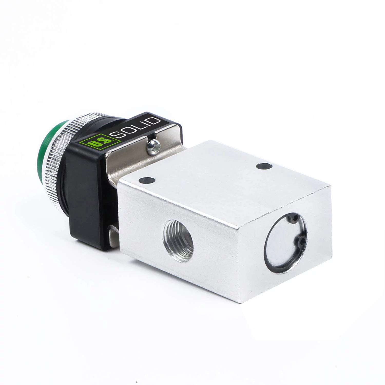 U.S. Solid 1/4in Pneumatic Control Mechanical Valve with Green Momentary Push Button