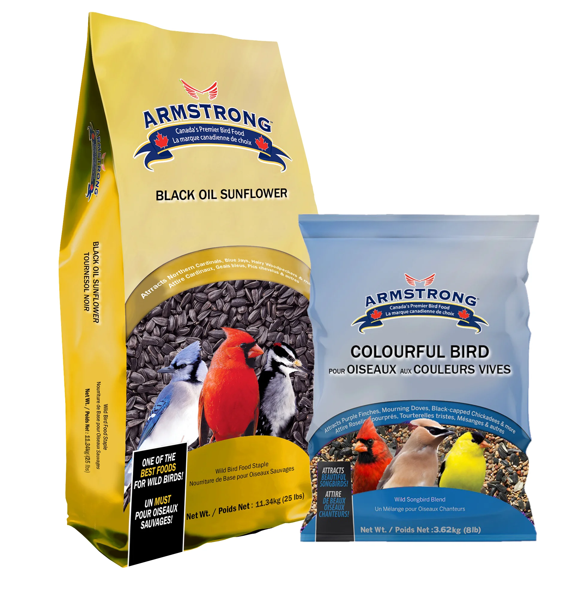Armstrong Wild Bird Food Combo Pack Black Oil Sunflower Bird Seed, 25lbs and Colourful Bird Blend, 8lbs (Pack of 2)