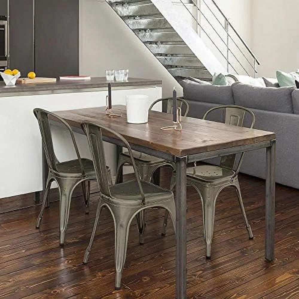 QUGDXVBN Metal Dining Chairs Set of 4 Black High Back Industrial Chairs Indoor/Outdoor Chic Dining Bistro Cafe Side Barstool  Chair Coffee Chair