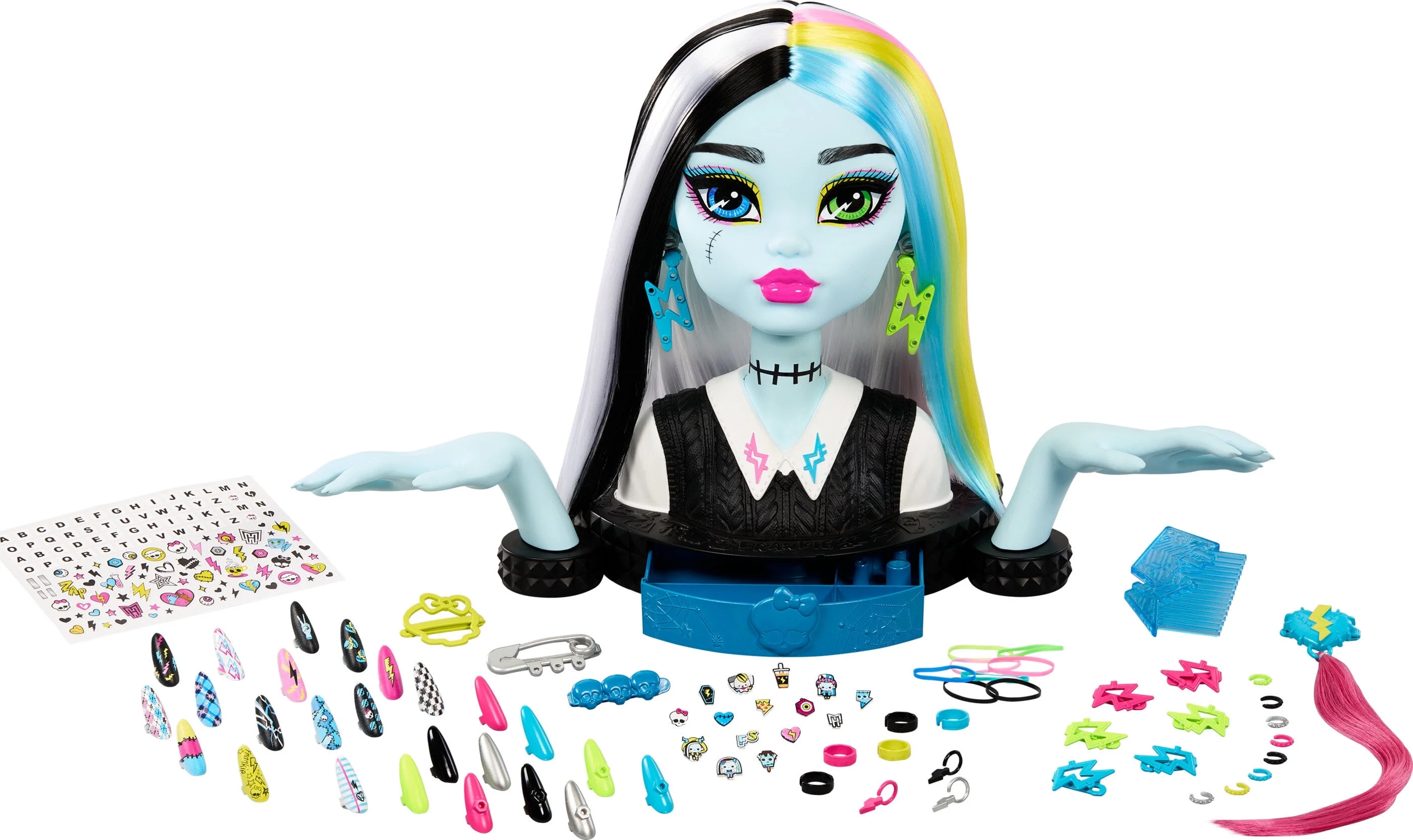 Monster High Frankie Stein Doll Head for Hair Styling with 65+ Nail, Hair and Face Accessories