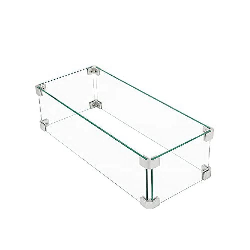 COSIEST Glass Wind Guard, Rectangle, Tempered Glass for Outdoor Fire Pit, 30x8x5.5 inches