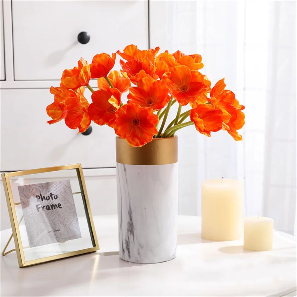 Zukuco Artificial Flowers, Real Touch PU latex Corn Poppies Silk Flowers Decorative Fake Poppy Flowers for Wedding holiday Bridal Bouquet Home Party Décor