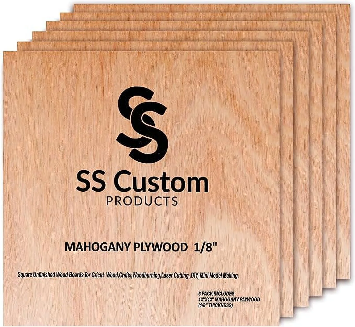 Mahogany Basswood Sheets for Crafts 1/8 inch, 3mm Plywood Sheets for Laser Cutting & Engraving, Wood Burning, Architectural Models, Drawing - 6 Pack Blank Wood Sheets 12 x 12 inch