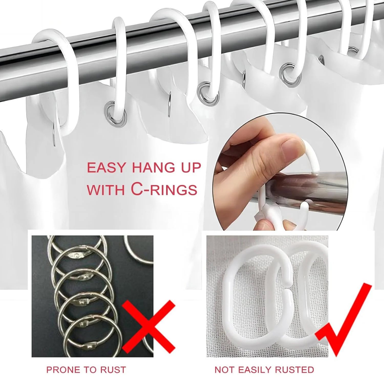 Akjvoe Bathroom Shower Curtain Brush Live Creative Life Inspirational Wall Cute Quote Hand Waterproof Bath Curtain Set with Hooks