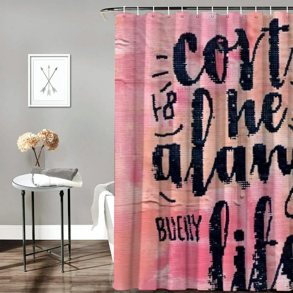 Akjvoe Bathroom Shower Curtain Brush Live Creative Life Inspirational Wall Cute Quote Hand Waterproof Bath Curtain Set with Hooks